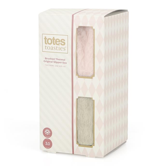 totes toasties® Ladies Thermal Brushed Original Slipper Socks (Twin Pack) Pink / Sage Extra Image 1